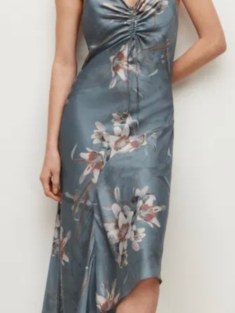 All Saints Blue Floral Satin Slip Dress